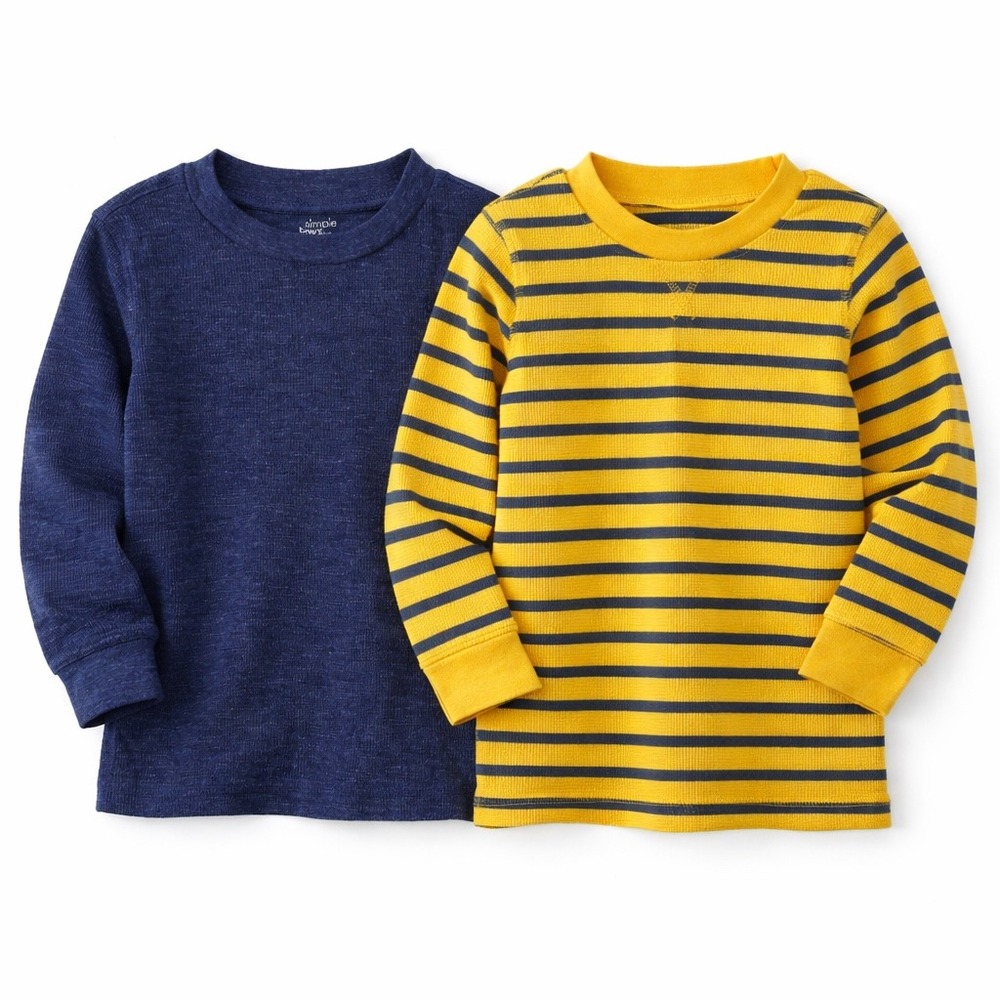Lot of 2 Simple Joys by Carter's Toddler Boy 2T Thermal Shirts Blue Yellow Strip